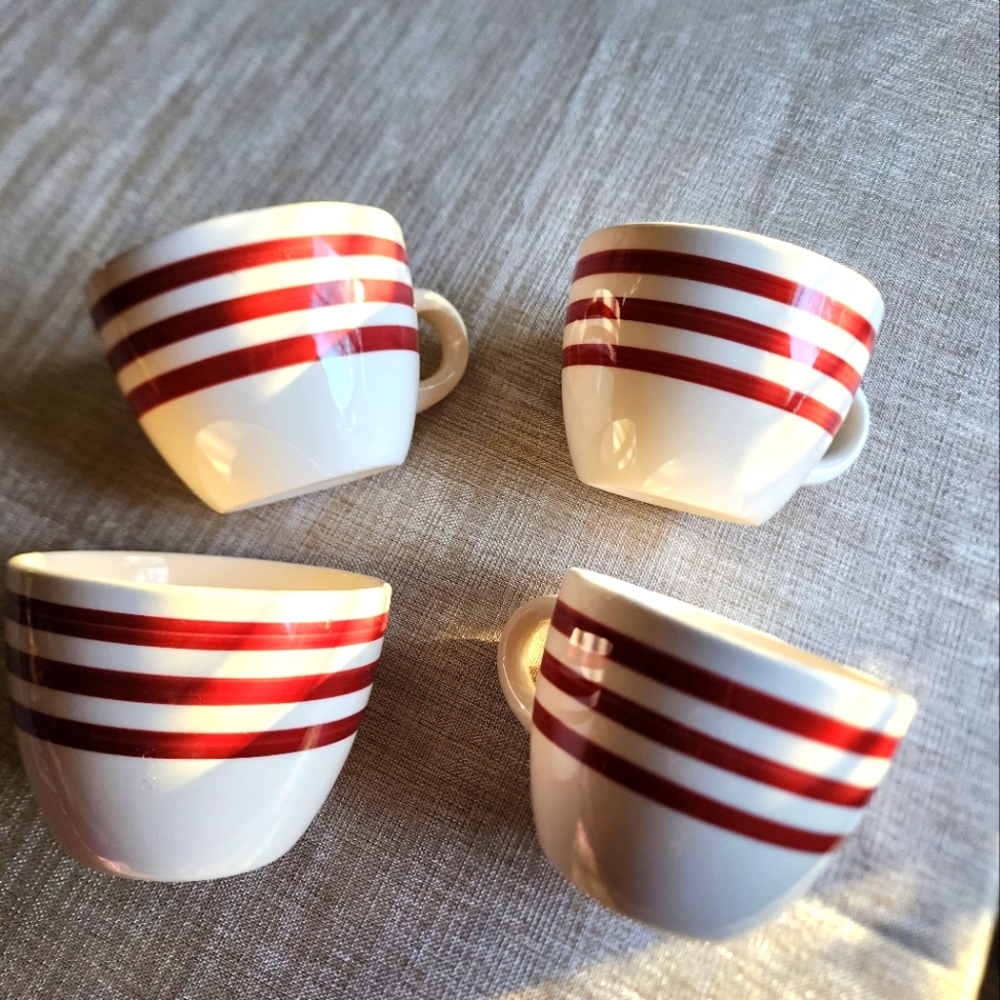 Threshold Bistro Ruby Red Stripe Stoneware Mugs set of 4